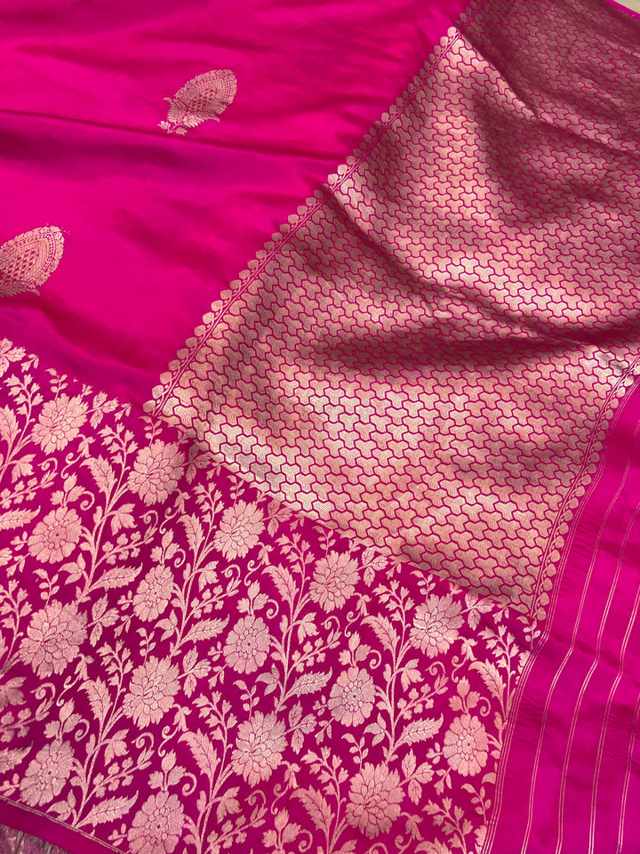 Rani Pink Pure Silk Handloom Banarasi Saree