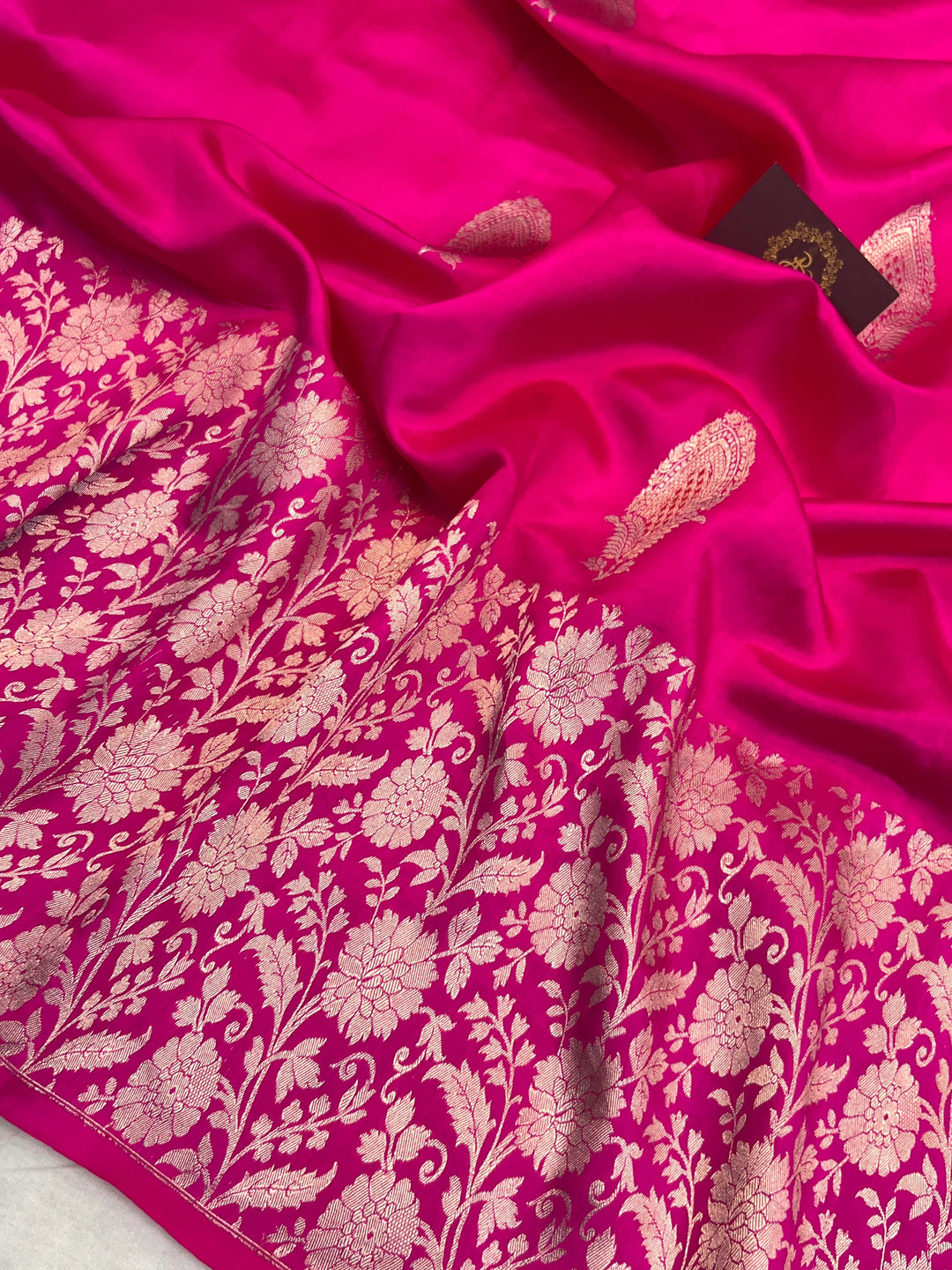 Rani Pink Pure Silk Handloom Banarasi Saree