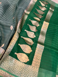 Grey Banarasi Handloom Kora Silk Saree - Aura Benaras