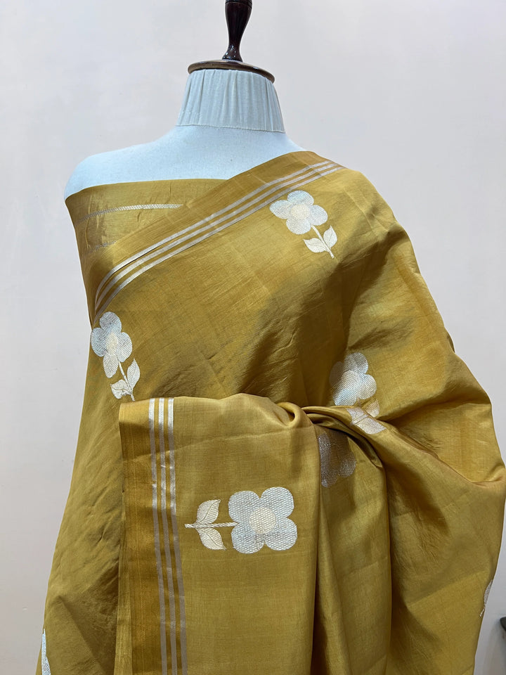 Mustard Yellow Pure Silk Handloom Banarasi Saree