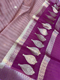 Onion shade Banarasi Handloom Kora Silk Saree - Aura Benaras