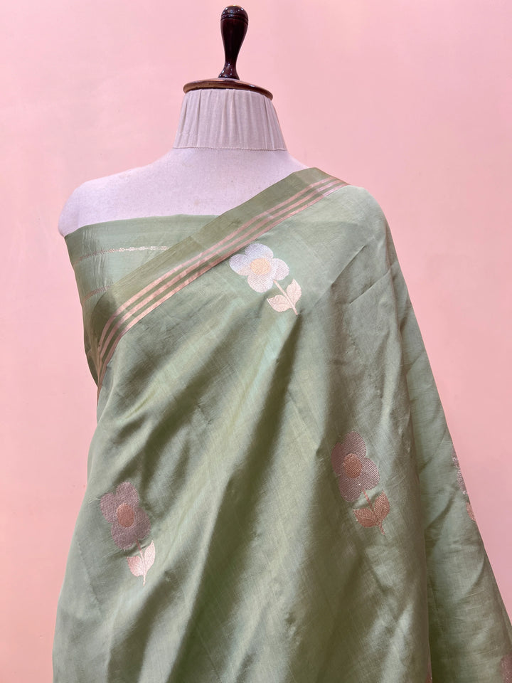 Sage Green Pure Silk Handloom Banarasi Saree