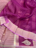 Onion shade Banarasi Handloom Kora Silk Saree - Aura Benaras