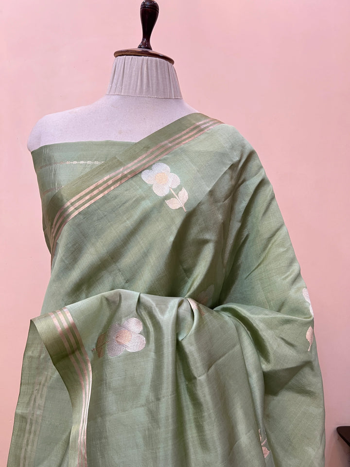 Sage Green Pure Silk Handloom Banarasi Saree