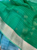 Aqua Blue Banarasi Handloom Kora Silk Saree - Aura Benaras