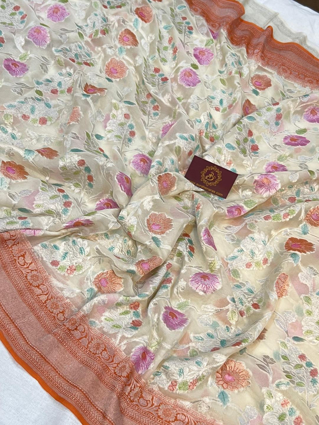 Off White Rangkaat Banarasi Khaddi Georgette Saree - Aura Benaras