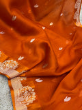 Orange Banarasi Handloom Kora Silk Saree - Aura Benaras