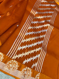 Orange Banarasi Handloom Kora Silk Saree - Aura Benaras