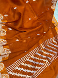 Orange Banarasi Handloom Kora Silk Saree - Aura Benaras