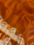 Orange Banarasi Handloom Kora Silk Saree - Aura Benaras