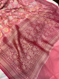 Strawberry Pink Rangkaat Banarasi Khaddi Georgette Saree - Aura Benaras