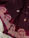 Maroon Banarasi Handloom Kora Silk Saree - Aura Benaras