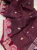 Maroon Banarasi Handloom Kora Silk Saree - Aura Benaras