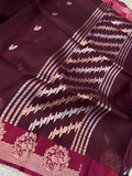 Maroon Banarasi Handloom Kora Silk Saree - Aura Benaras