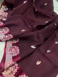 Maroon Banarasi Handloom Kora Silk Saree - Aura Benaras