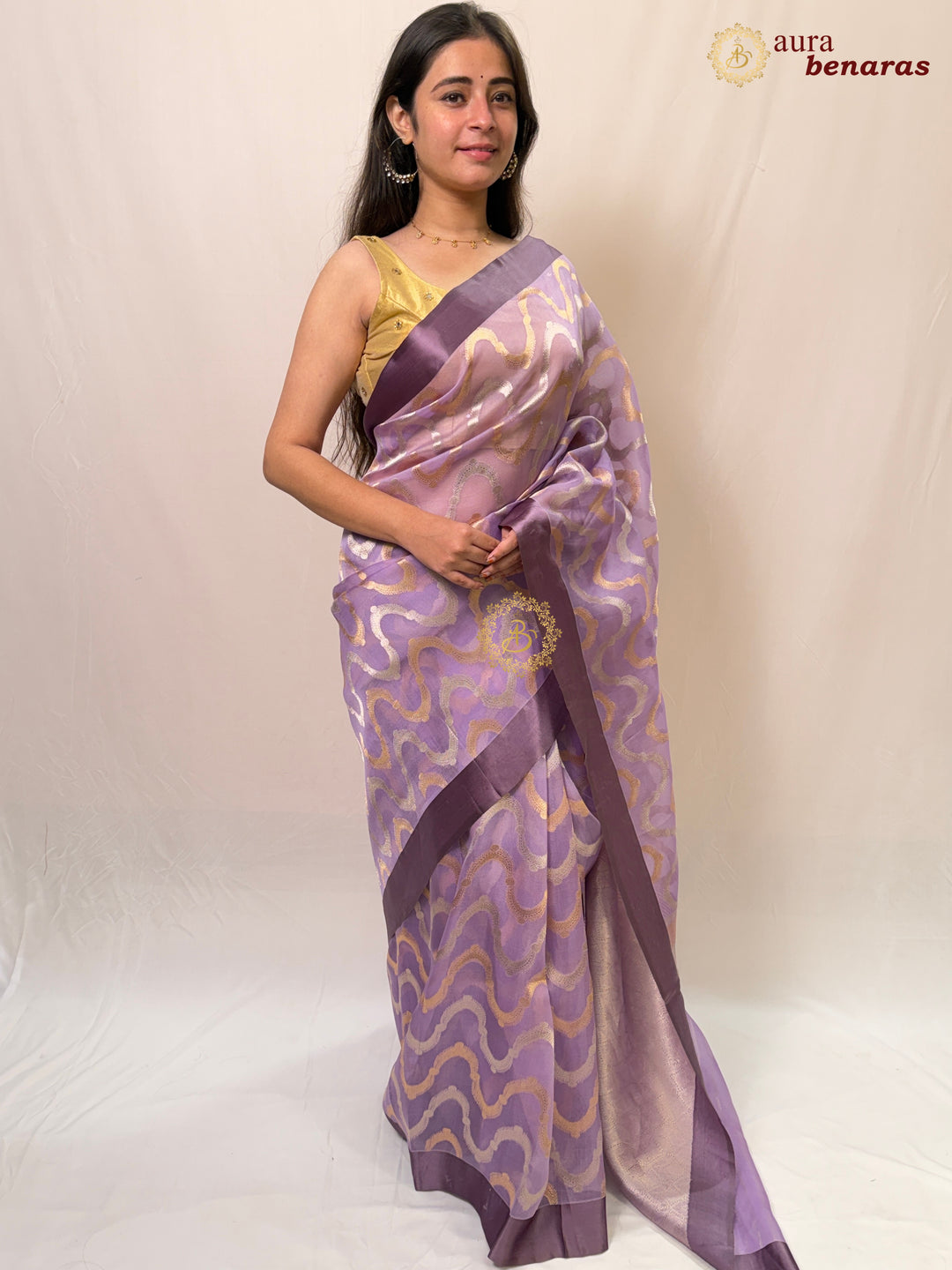 Lavender Pure Kora Silk Handloom Banarasi Saree