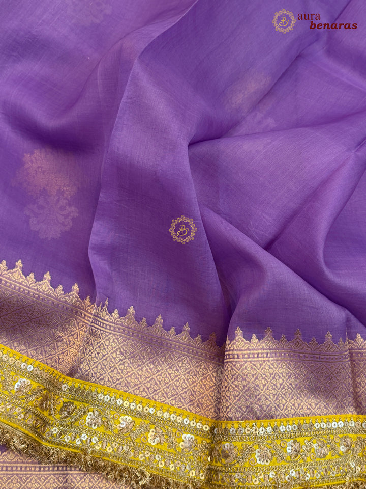 Lavender Banarasi Handloom Kora Silk Saree - Aura Benaras