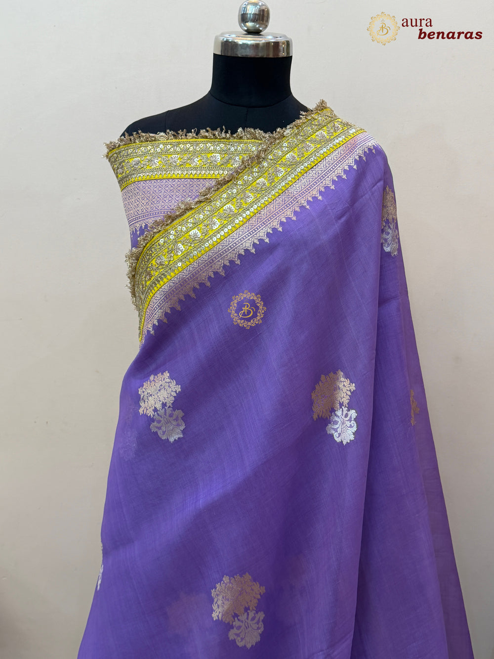 Lavender Banarasi Handloom Kora Silk Saree - Aura Benaras