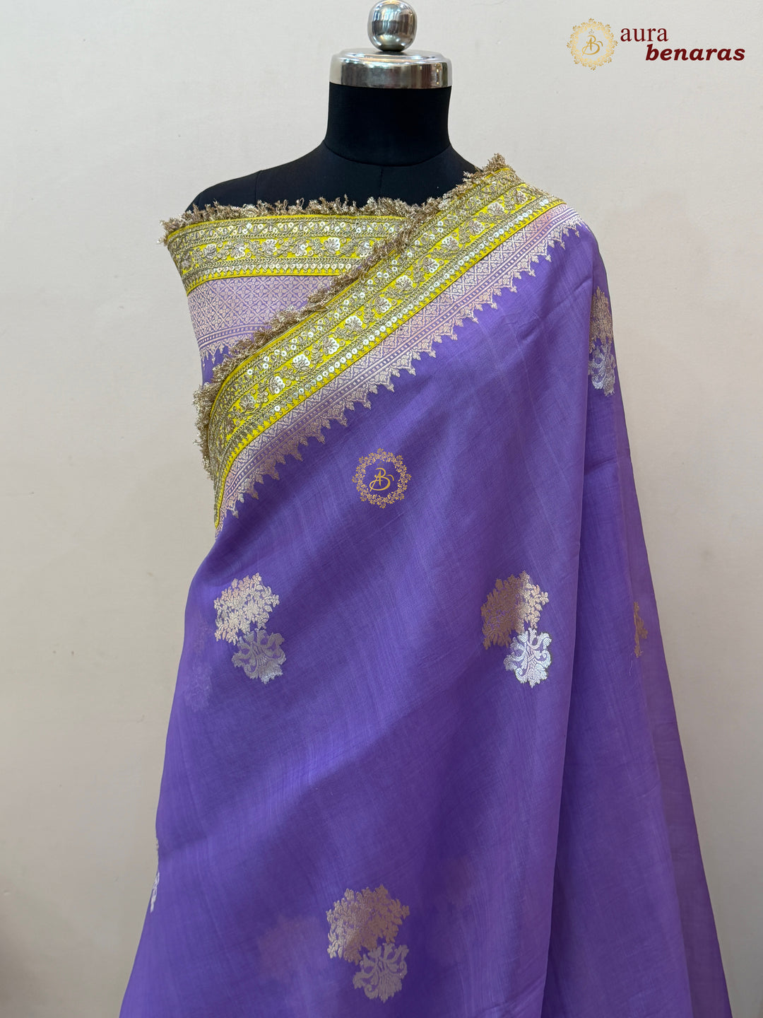 Lavender Banarasi Handloom Kora Silk Saree - Aura Benaras