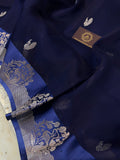 Navy Blue Banarasi Handloom Kora Silk Saree