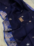 Navy Blue Banarasi Handloom Kora Silk Saree