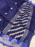 Navy Blue Banarasi Handloom Kora Silk Saree