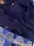 Navy Blue Banarasi Handloom Kora Silk Saree