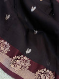 Brown Banarasi Handloom Kora Silk Saree - Aura Benaras