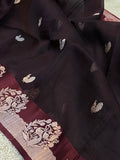 Brown Banarasi Handloom Kora Silk Saree - Aura Benaras