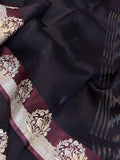 Brown Banarasi Handloom Kora Silk Saree - Aura Benaras