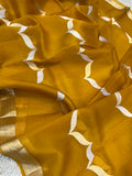 Yellow Banarasi Handloom Kora Silk Saree - Aura Benaras