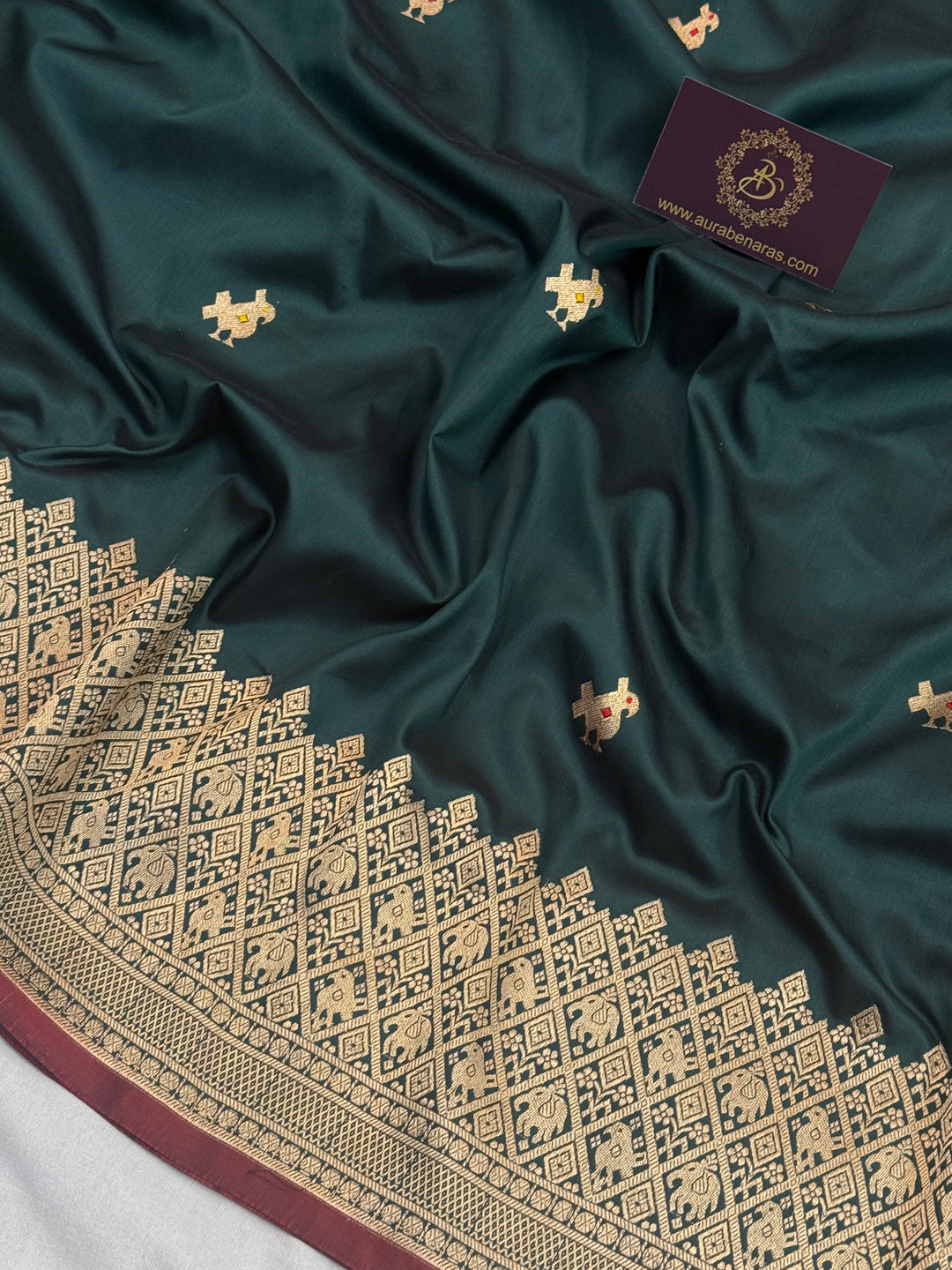Bottle Green Pure Katan Silk Handloom Banarasi Saree