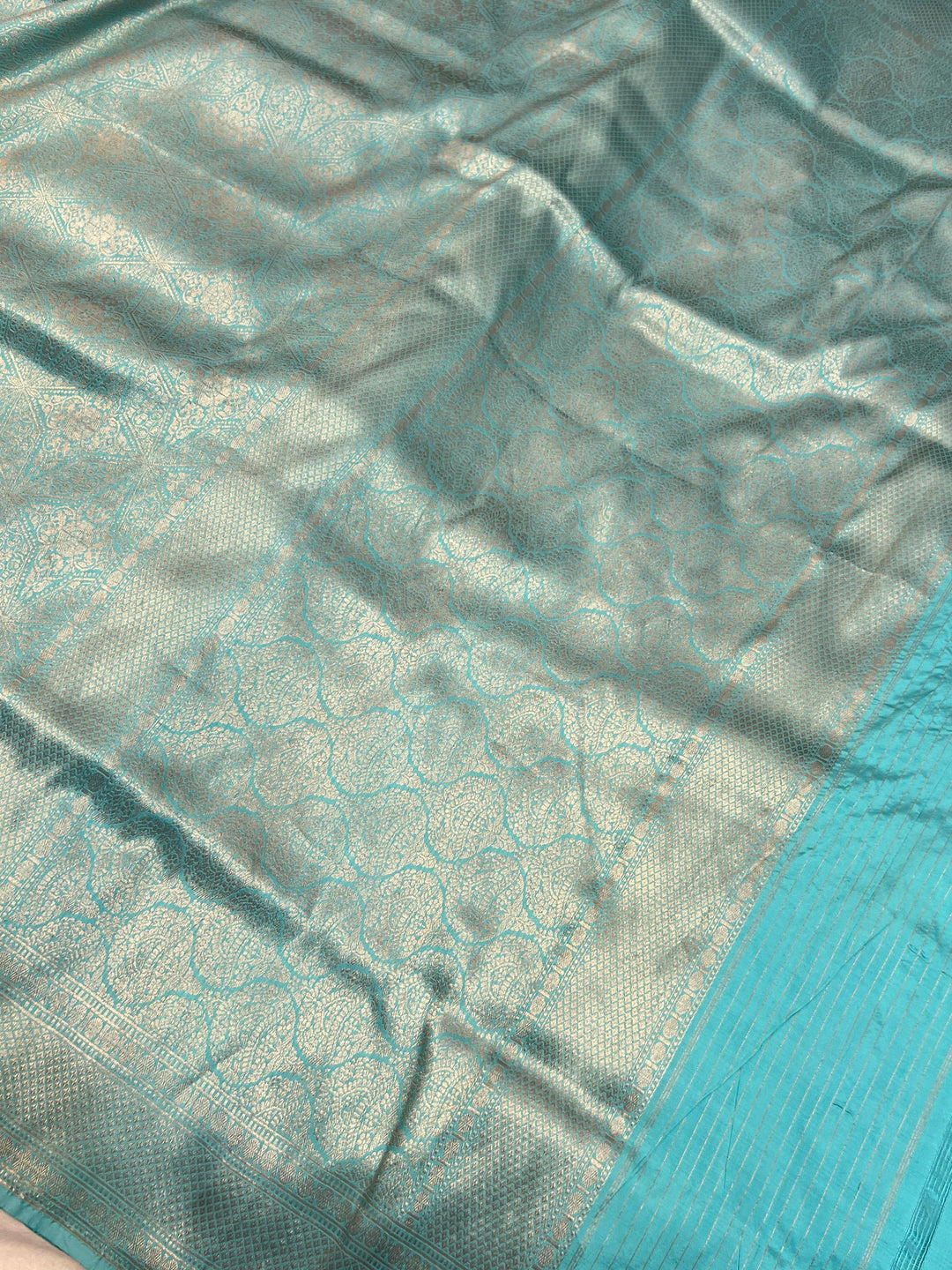 Sky Blue Pure Katan silk Handloom Banarasi Saree