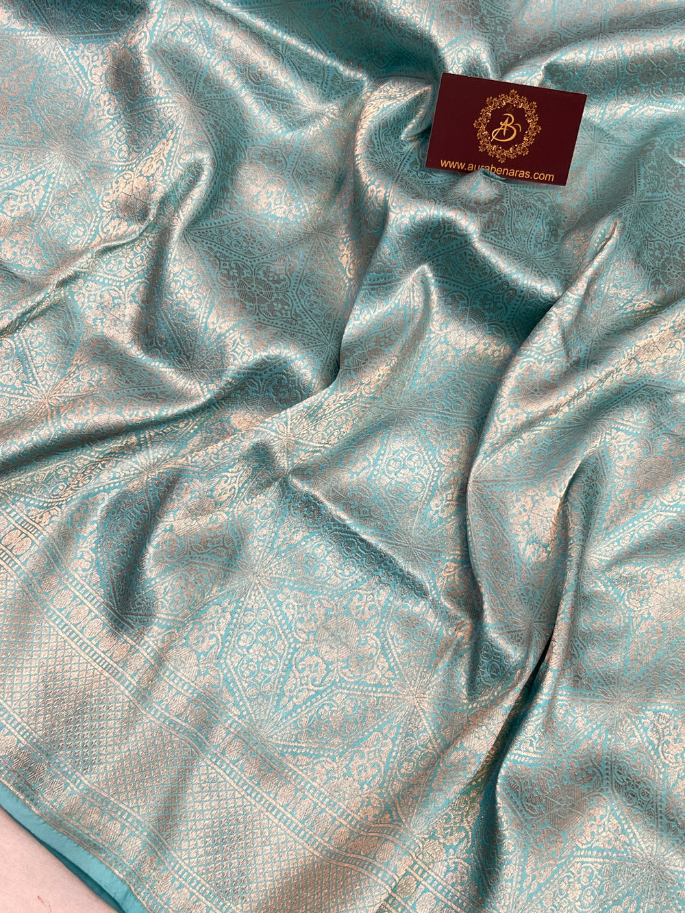 Sky Blue Pure Katan silk Handloom Banarasi Saree
