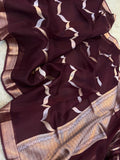 Maroon Banarasi Handloom Kora Silk Saree - Aura Benaras