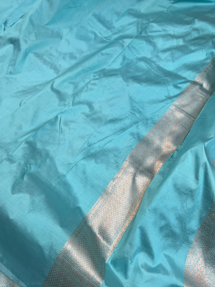 Sky Blue Pure Katan silk Handloom Banarasi Saree