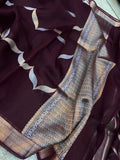 Maroon Banarasi Handloom Kora Silk Saree - Aura Benaras