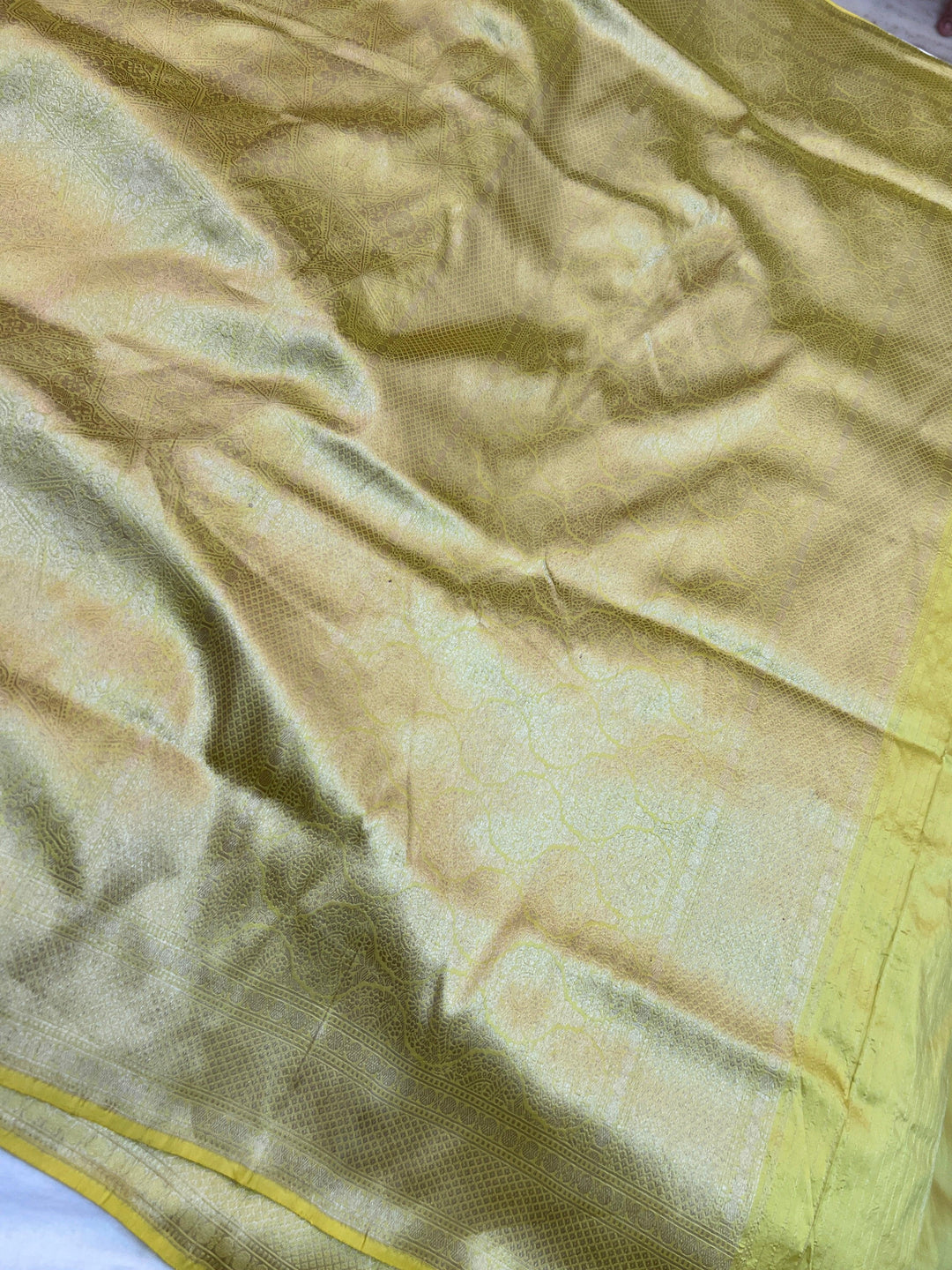 Pastel Yellow Pure Katan silk Handloom Banarasi Saree
