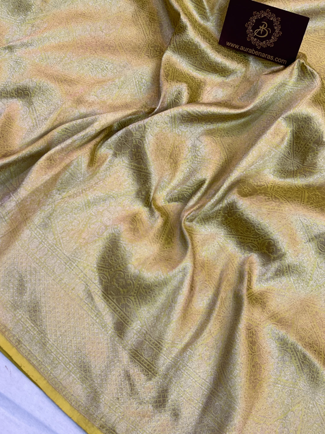 Pastel Yellow Pure Katan silk Handloom Banarasi Saree