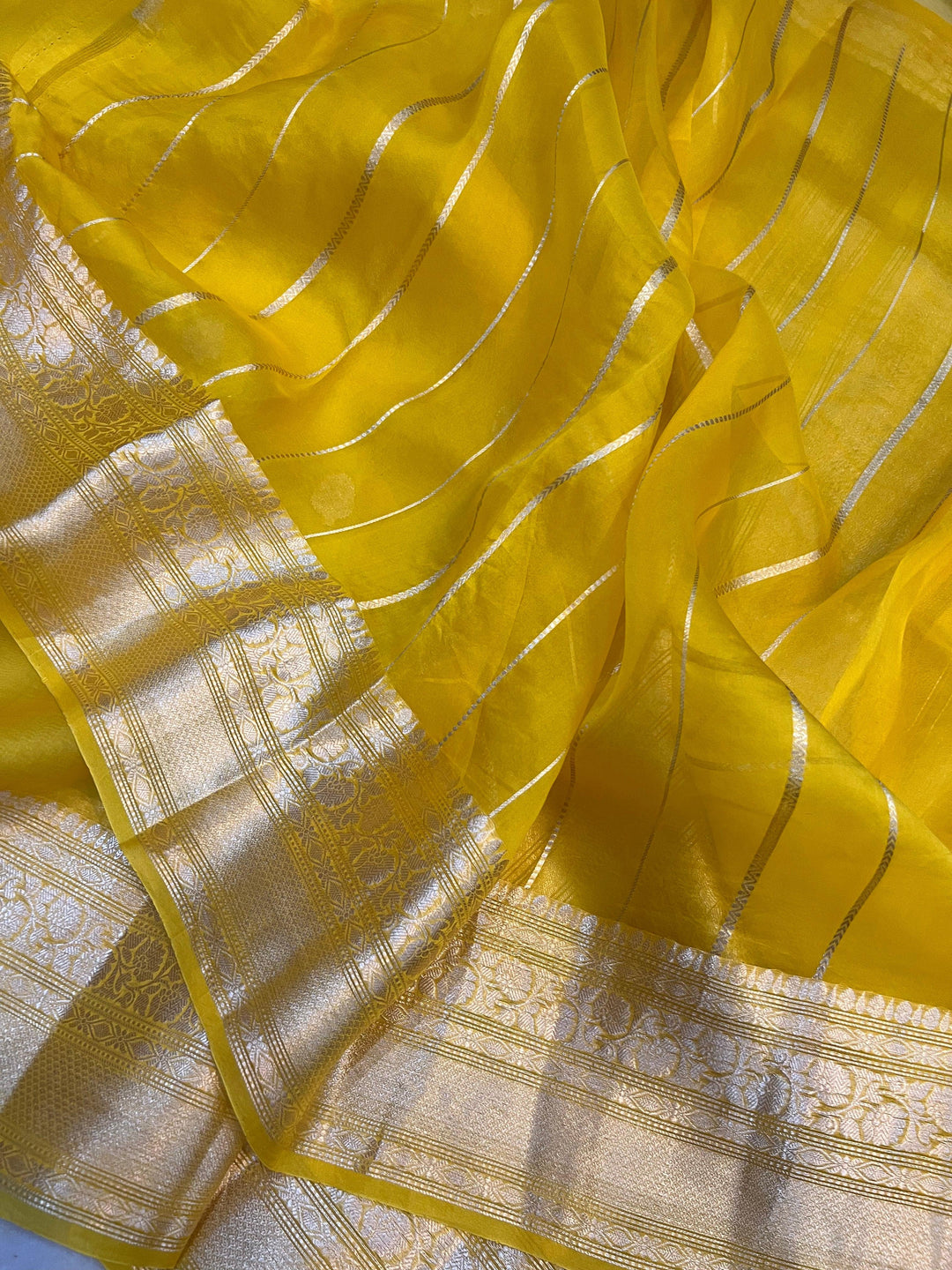 Yellow Banarasi Handloom Kora Silk Saree - Aura Benaras