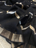 Black Banarasi Handloom Kora Silk Saree - Aura Benaras