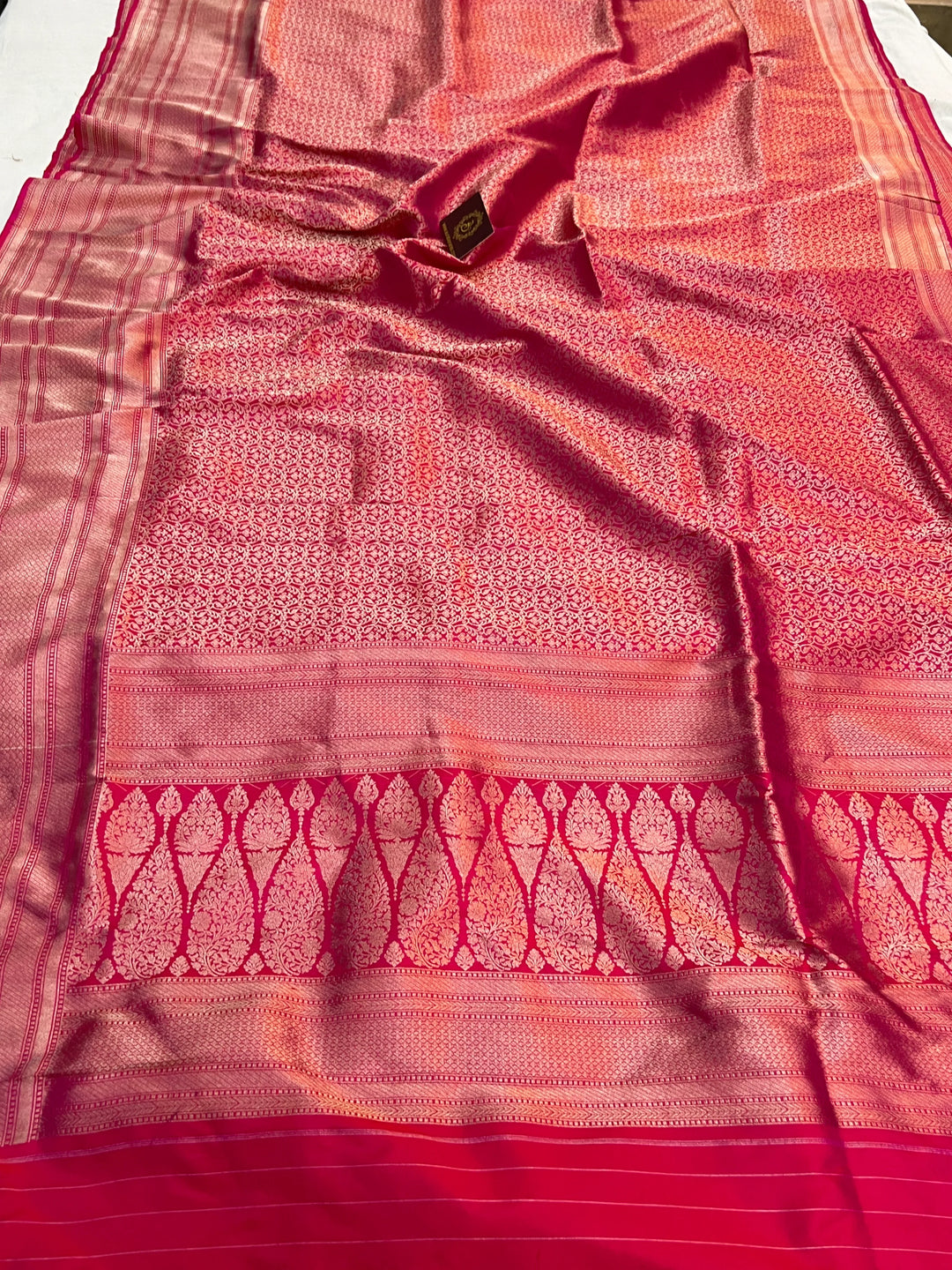 Rani Pink Pure Katan silk Handloom Banarasi Saree