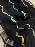 Black Banarasi Handloom Kora Silk Saree - Aura Benaras