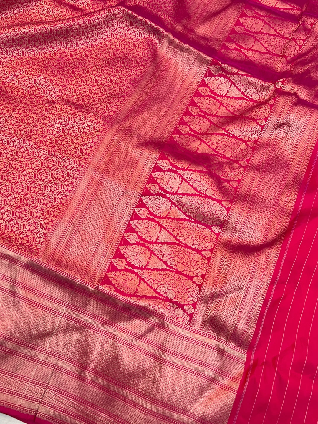 Rani Pink Pure Katan silk Handloom Banarasi Saree