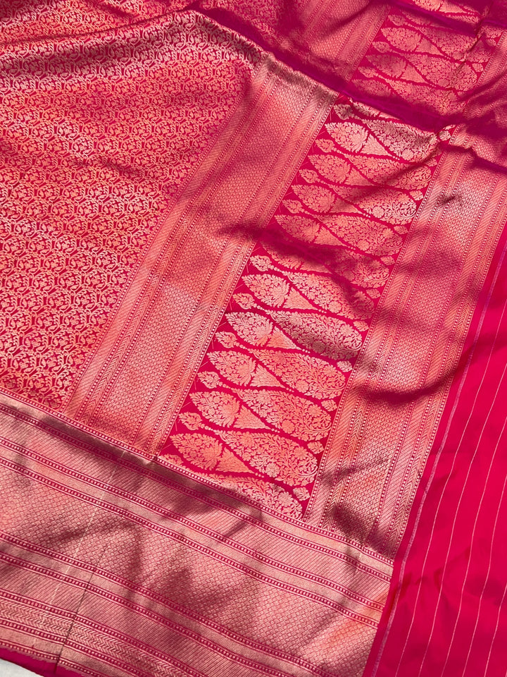 Rani Pink Pure Katan silk Handloom Banarasi Saree