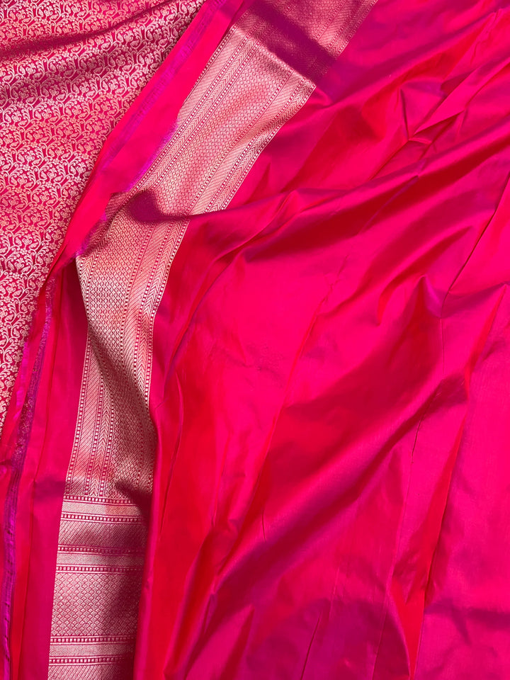 Rani Pink Pure Katan silk Handloom Banarasi Saree