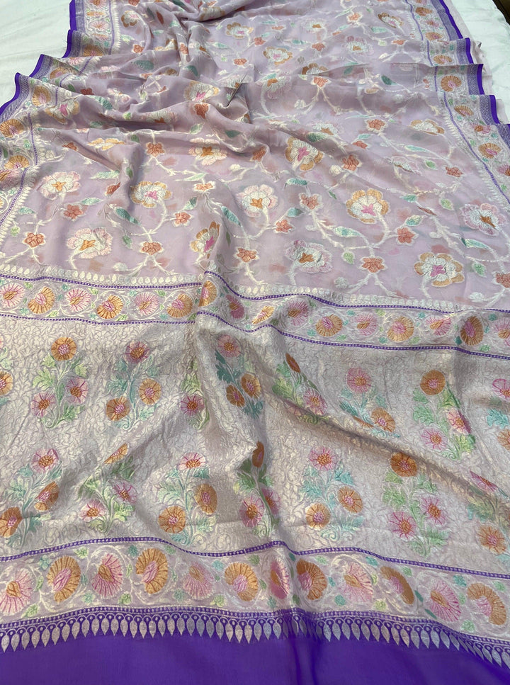 Pale Purple Rangkaat Banarasi Khaddi Georgette Saree - Aura Benaras