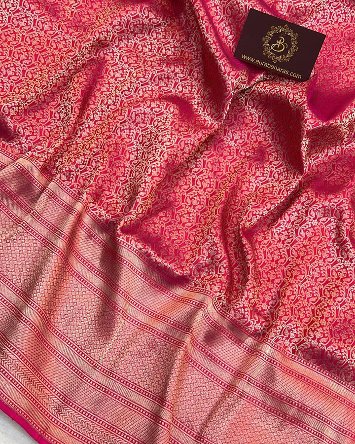 Rani Pink Pure Katan silk Handloom Banarasi Saree
