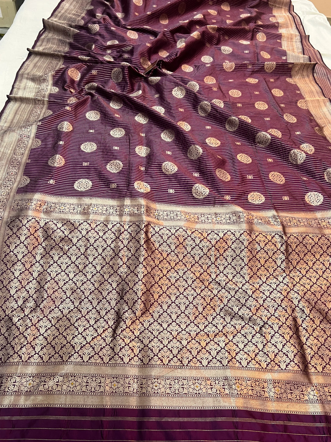 Wine Pure Katan silk Handloom Banarasi Saree