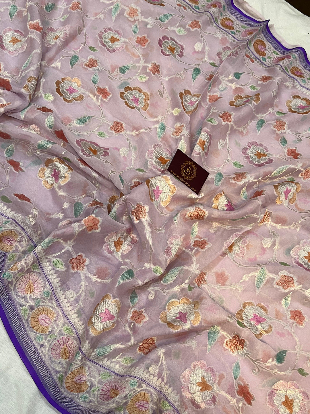 Pale Purple Rangkaat Banarasi Khaddi Georgette Saree - Aura Benaras